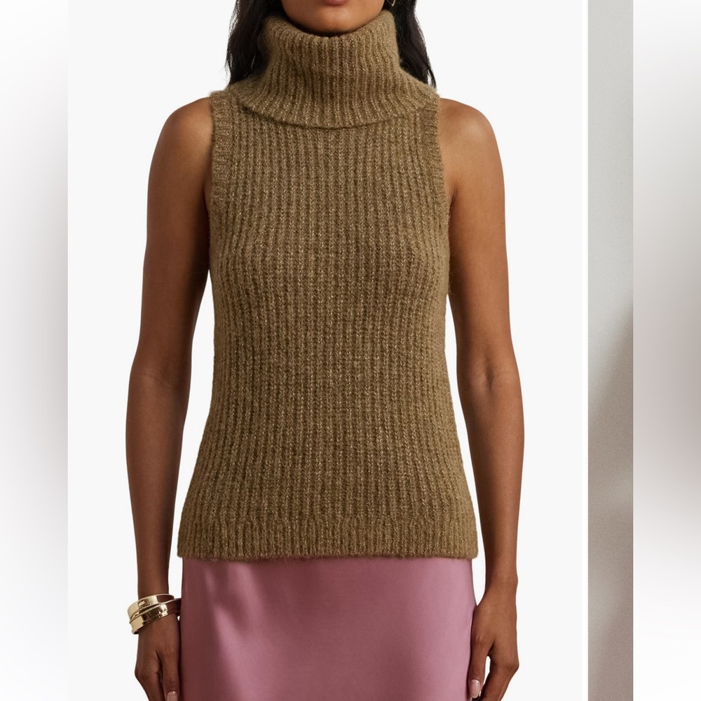 Ralph Lauren NWT Chunky Alpaca Wool Blend Metallic Sleeveless Turtleneck Sweater - Picture 5 of 13
